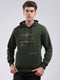 Men Olive Solid Hooded Full Sleeve Sweatshirt