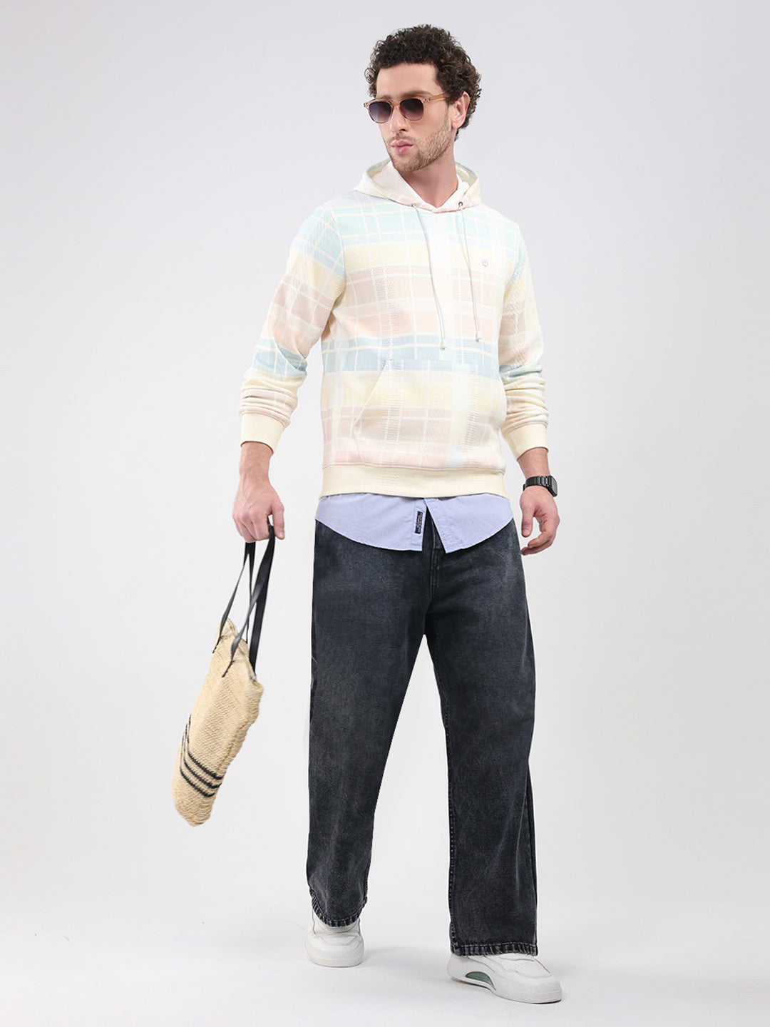 Men Blue Solid Hooded Full Sleeve Sweatshirt