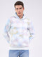 Men White & Blue Printed Hooded Full Sleeve Sweatshirt