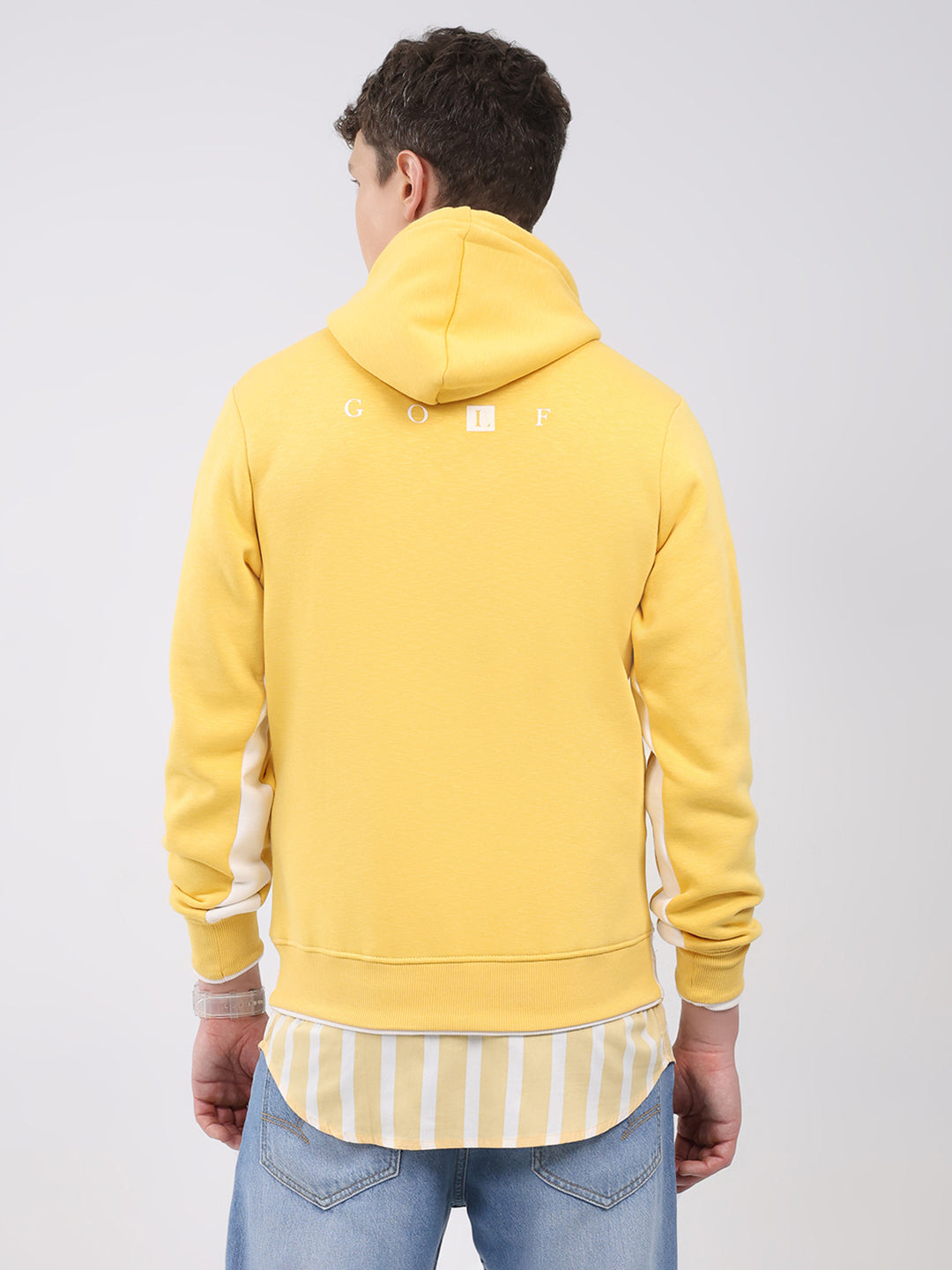 Men Yellow Solid Hooded Full Sleeve Sweatshirt
