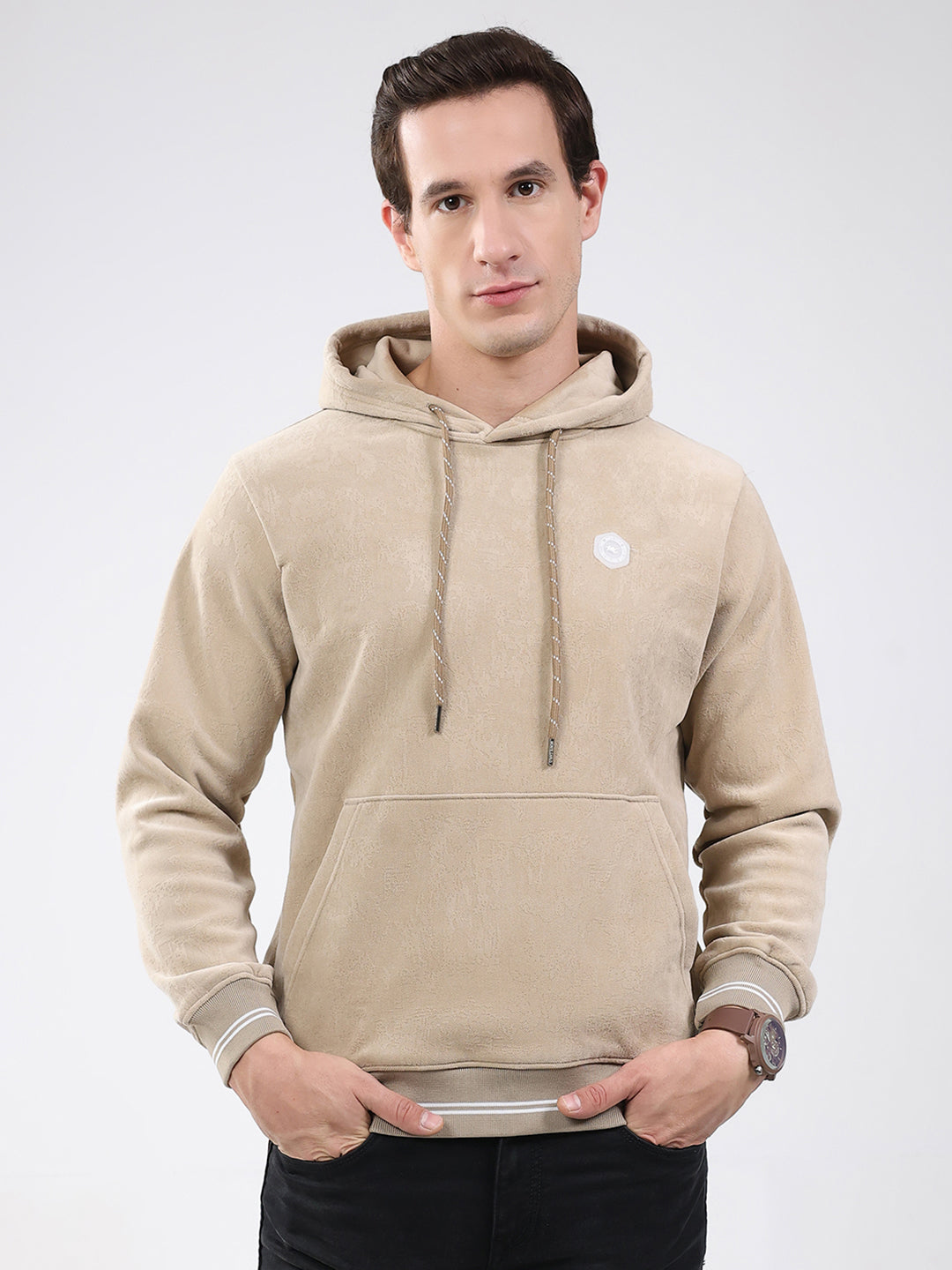 Men Beige Super Soft Hooded Sweatshirt - Extra Warm