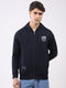 Men Navy Blue Solid Hooded Full Sleeve Sweatshirt
