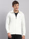 Men Off White Solid Hooded Full Sleeve Sweatshirt