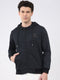 Men Black Printed Hooded Full Sleeve Sweatshirt