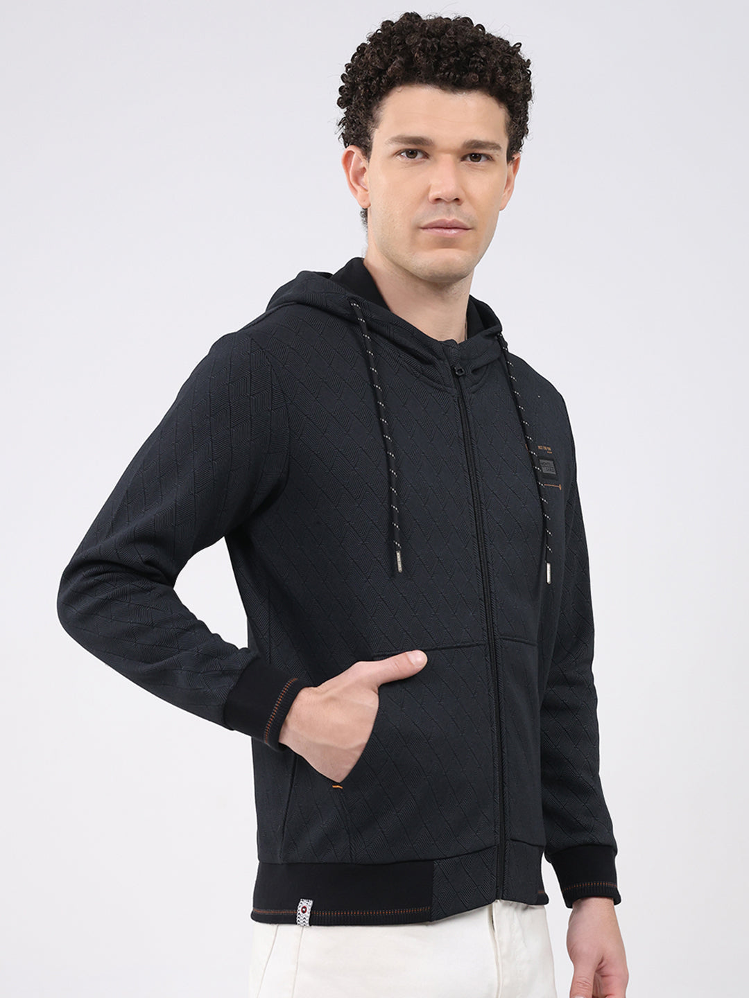 Men Black Printed Hooded Full Sleeve Sweatshirt