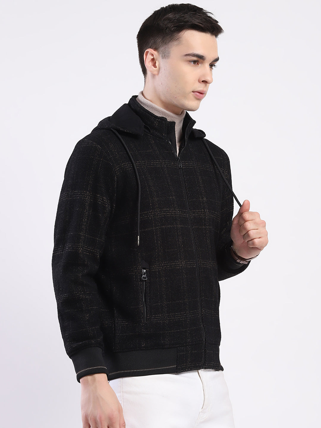 Men Brown Printed Hooded Full Sleeve Sweatshirt