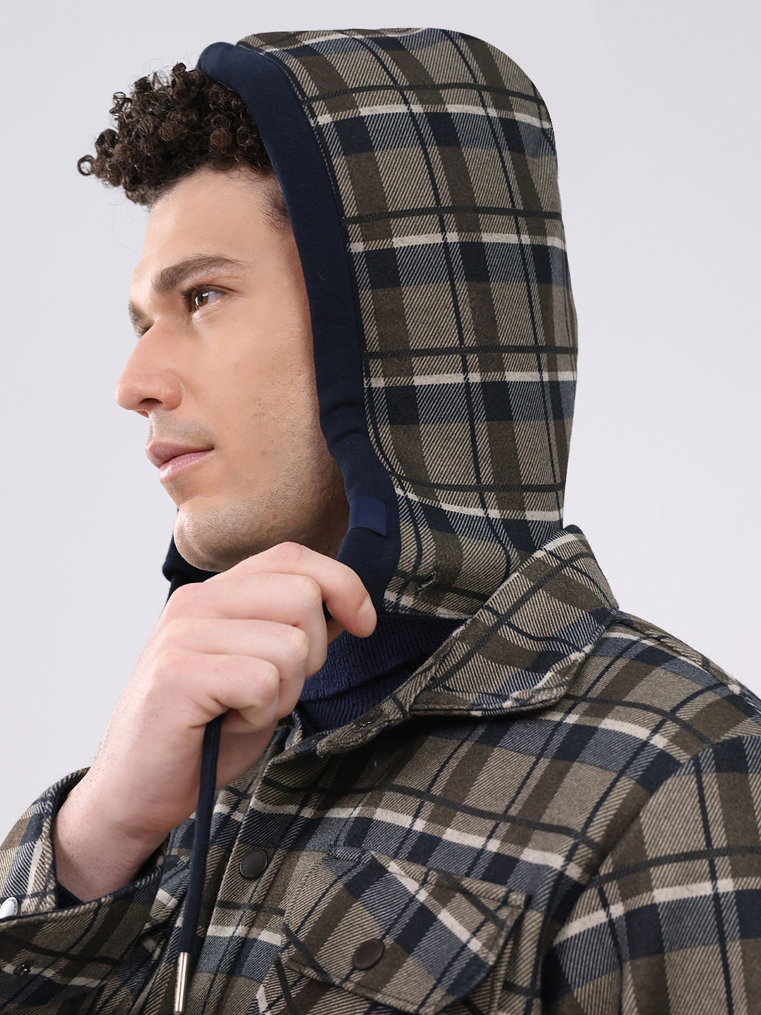 Men Olive Self Design Hooded Full Sleeve Sweatshirt