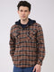 Men Brown Self Design Hooded Full Sleeve Sweatshirt