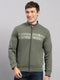 Men Green Self Design Collar Full Sleeve Sweatshirt
