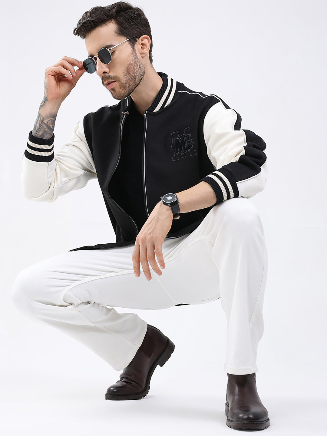 Men Black Self Design Round Neck Full Sleeve Sweatshirt