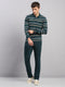 Men Green Stripe Collar Full Sleeve Winter Tracksuit