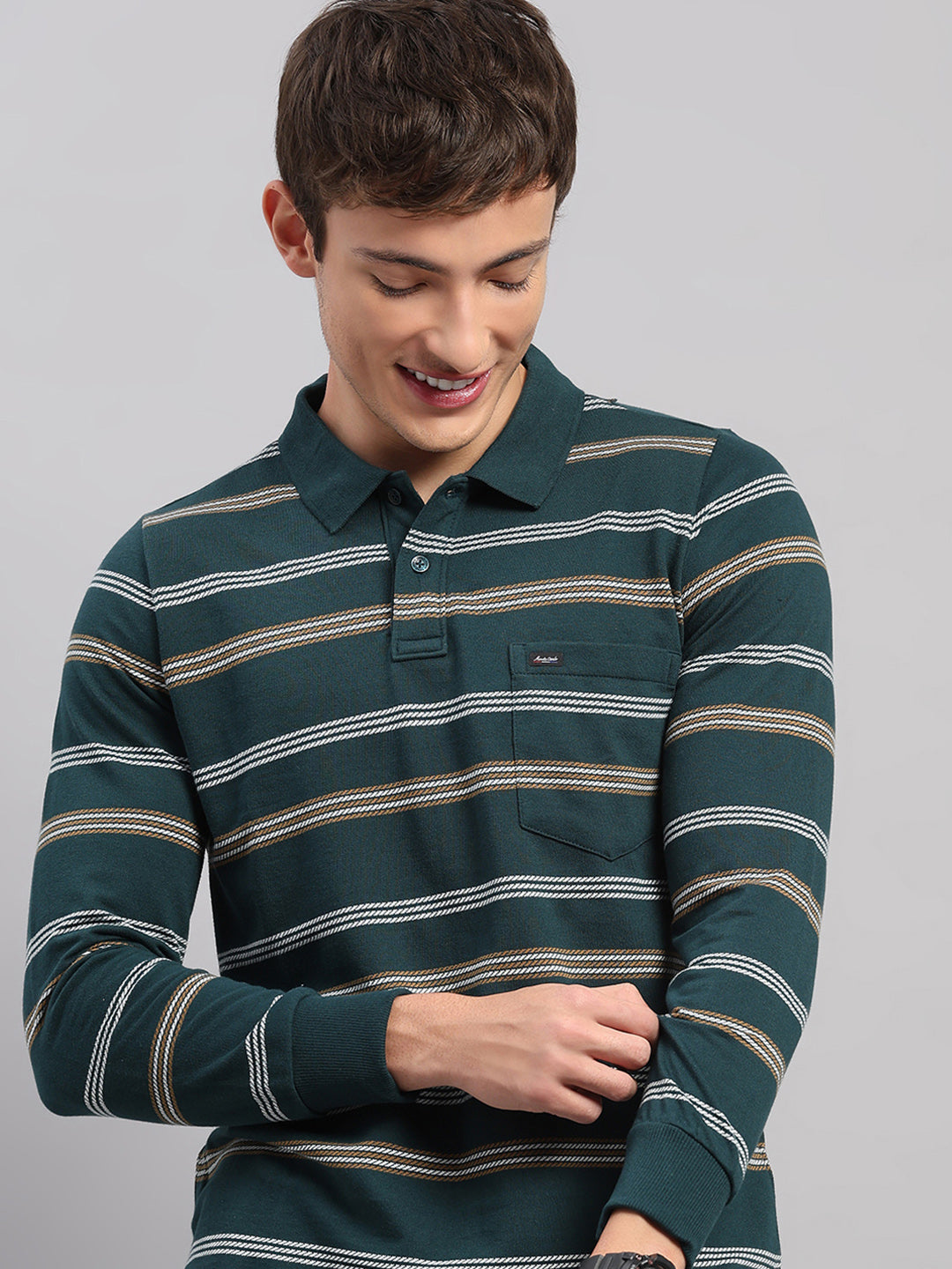 Men Green Stripe Collar Full Sleeve Winter Tracksuit