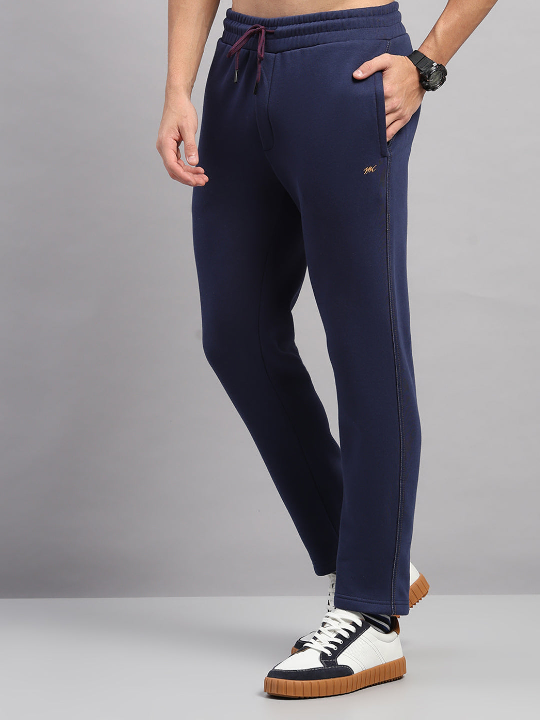 Men Blue Self Design Collar Full Sleeve Winter Tracksuit