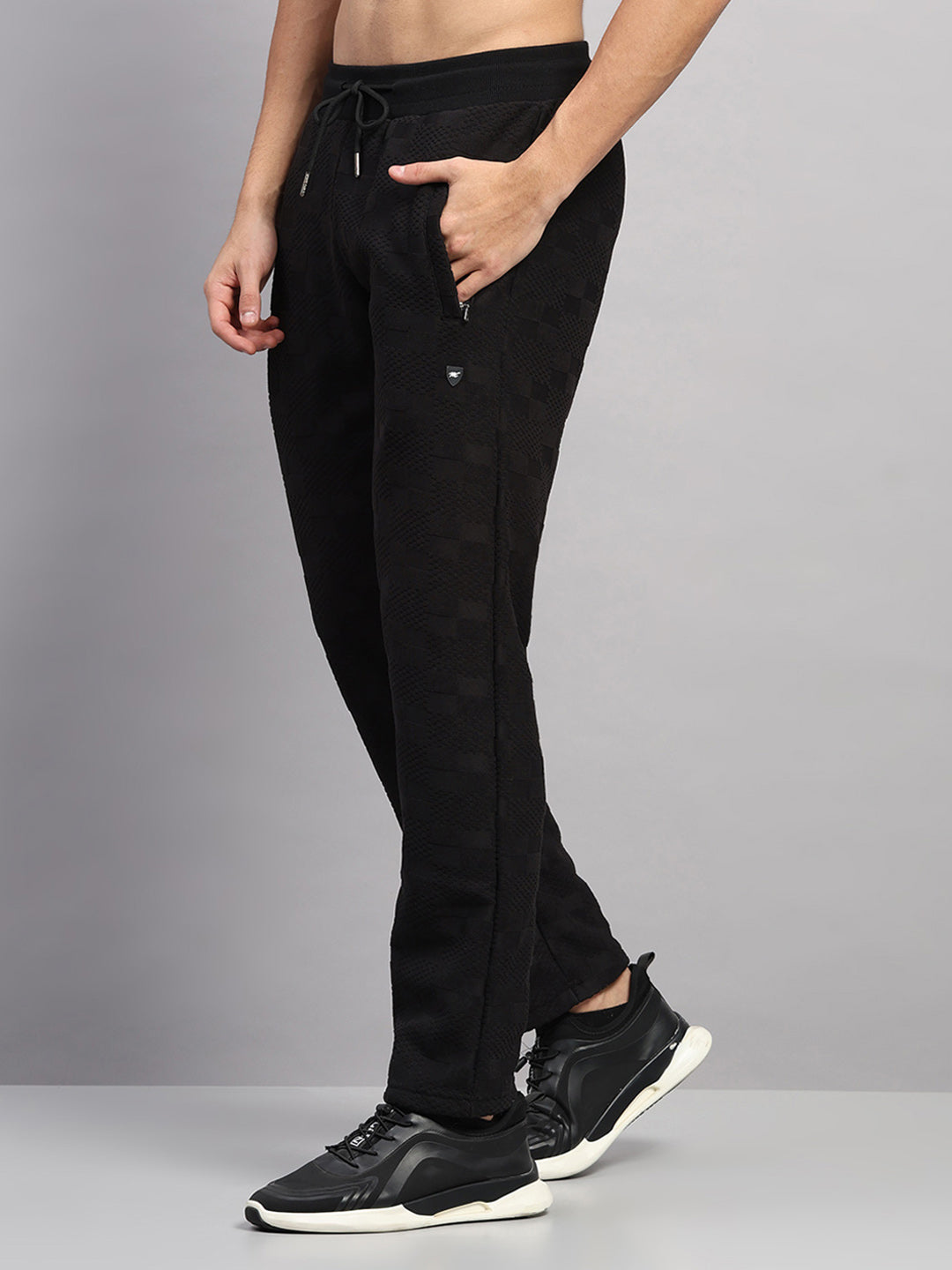 Men Black Jaquard Collar Full Sleeve Winter Tracksuit