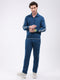 Men Teal Blue Solid Collar Full Sleeve Winter Tracksuit