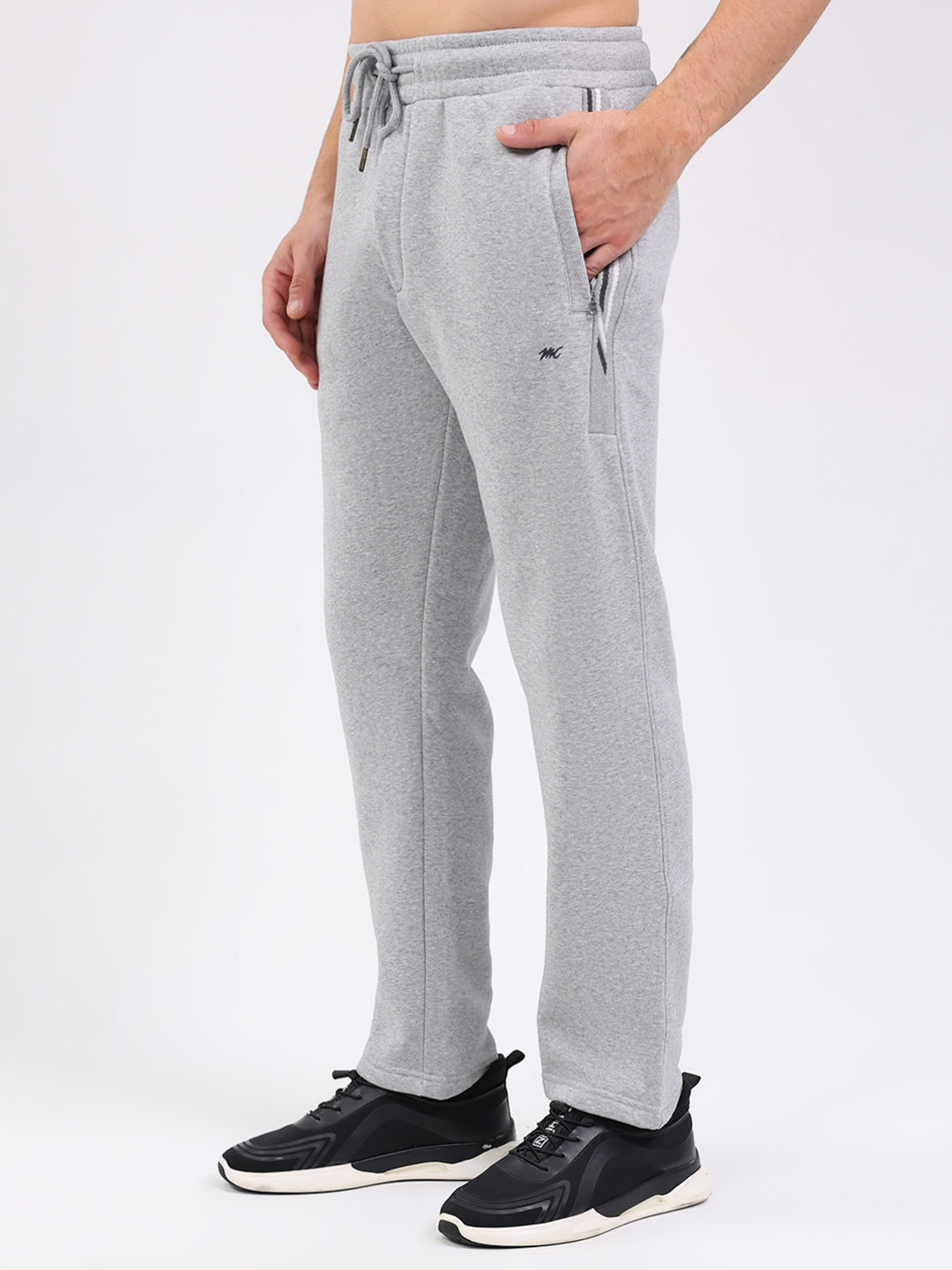 Men Grey Solid Mock Neck Full Sleeve Winter Tracksuit