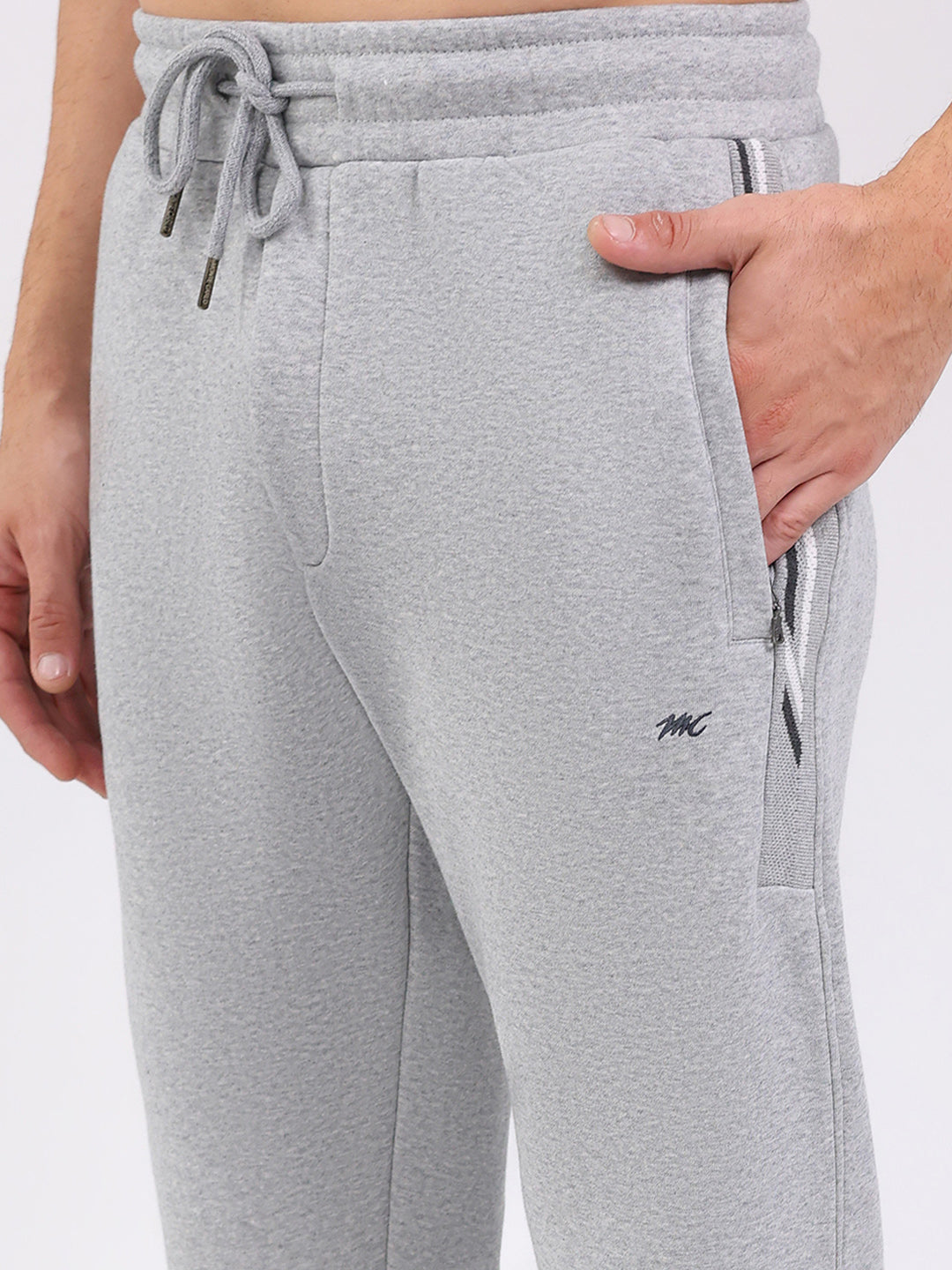 Men Grey Solid Mock Neck Full Sleeve Winter Tracksuit