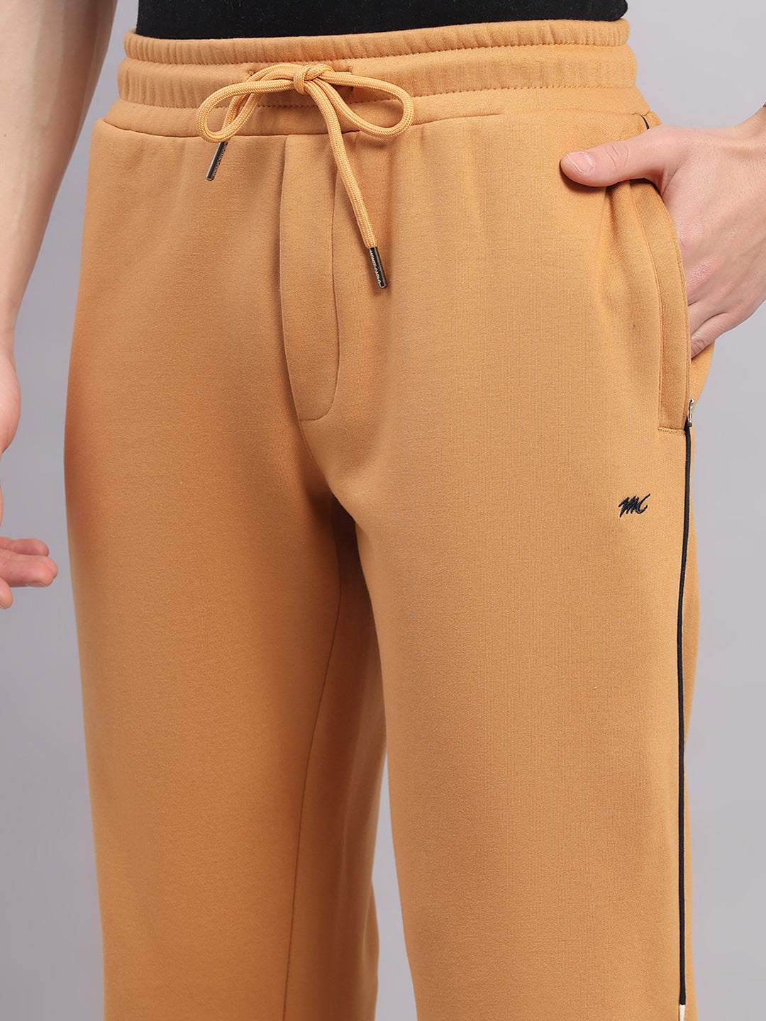 Men Camel Brown Solid Hooded Full Sleeve Winter Tracksuit