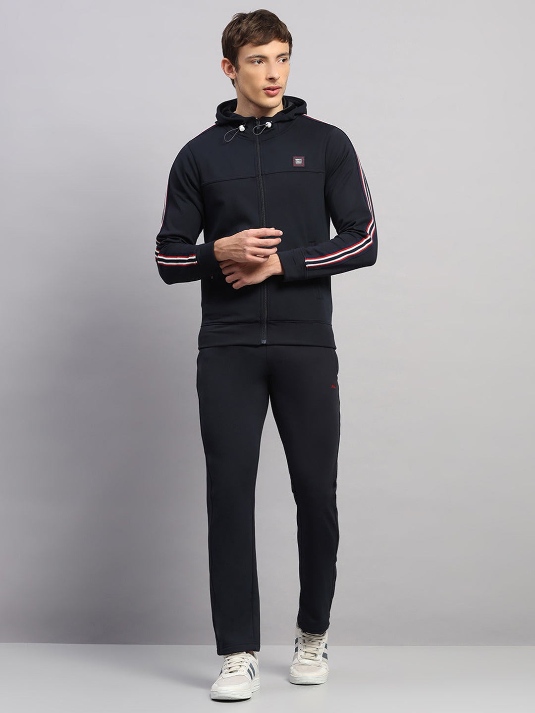 Men Navy Blue Solid Collar Full Sleeve Winter Tracksuit