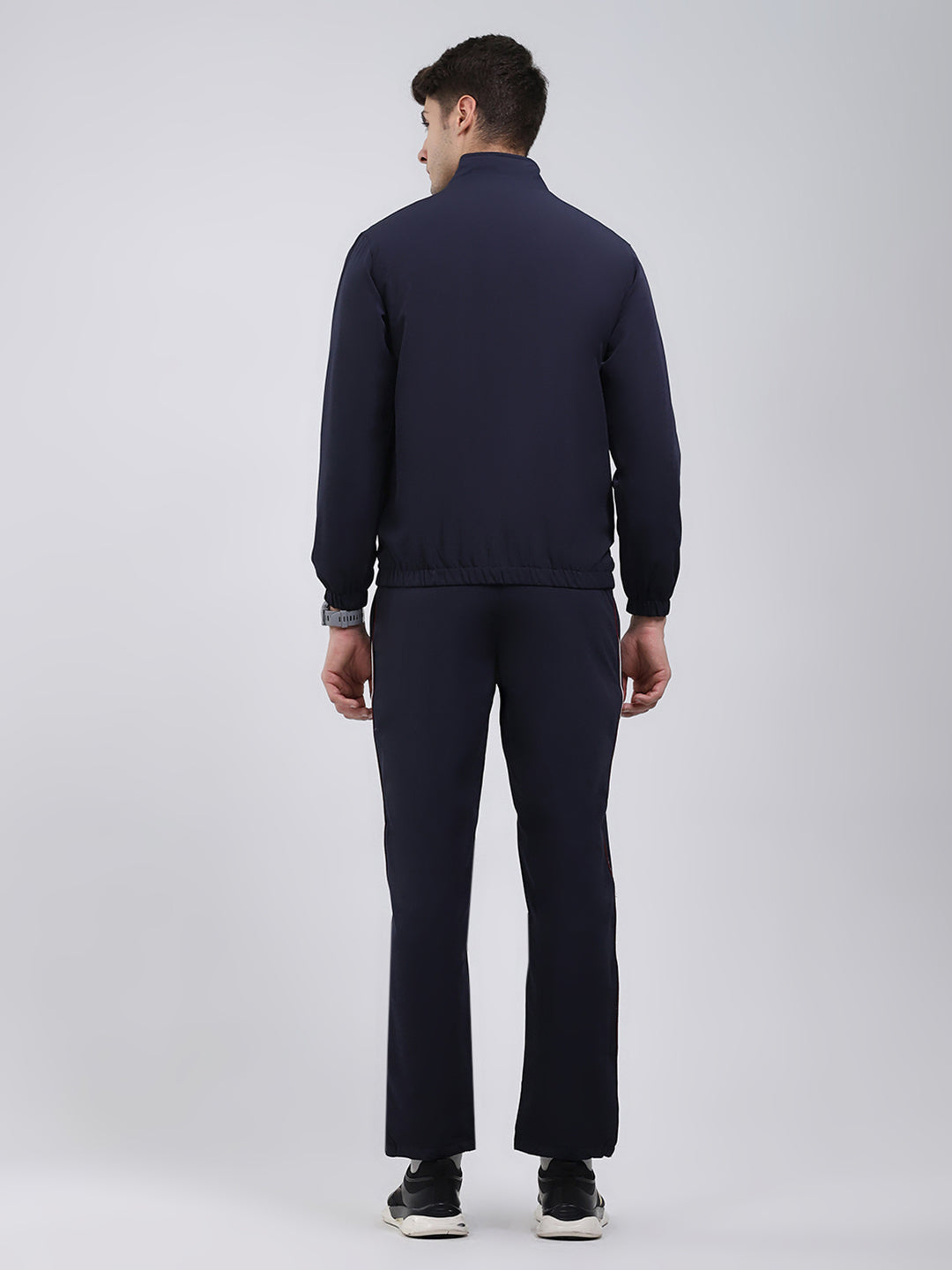 Men Navy Blue Solid Mock Neck Full Sleeve Winter Tracksuit