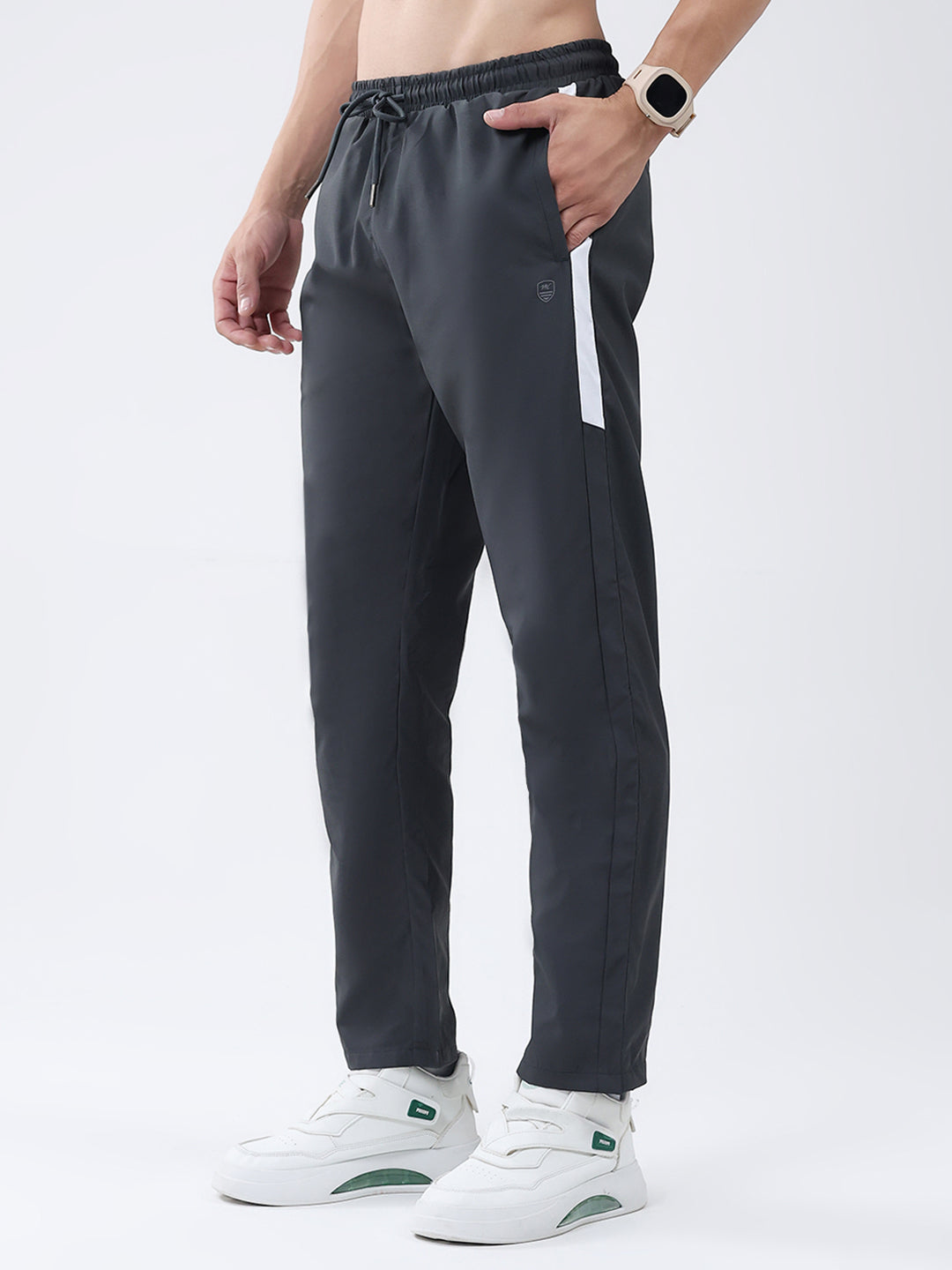 Men Charcoal Solid Mock Neck Full Sleeve Winter Tracksuit