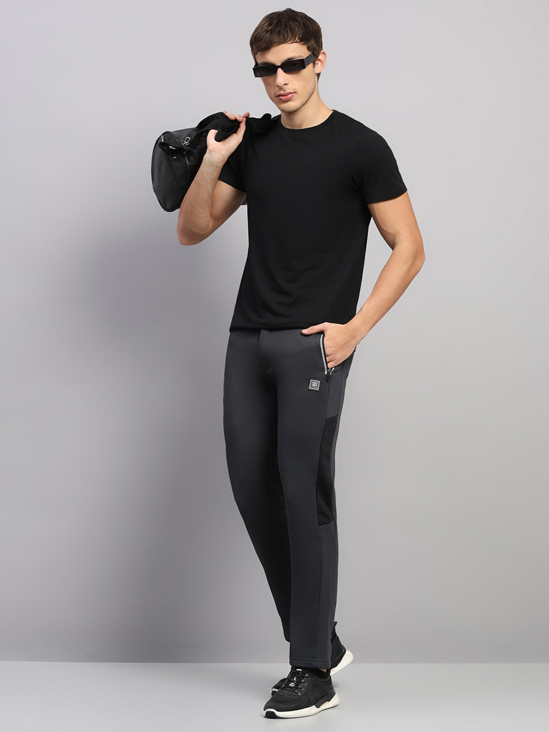 Men Charcoal Solid Regular Fit Winter Lower