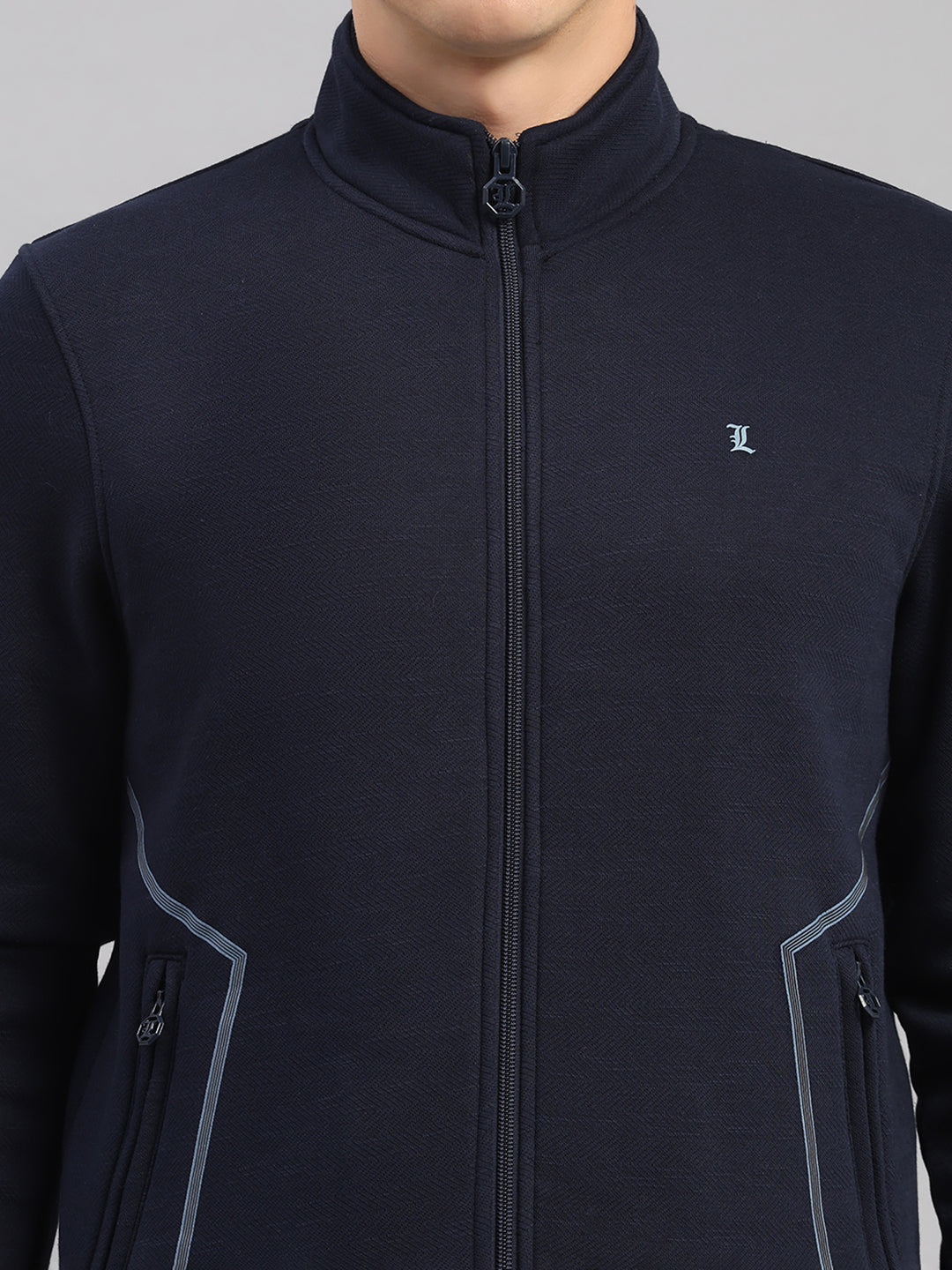 Luxuria Men Navy Blue Solid Collar Full Sleeve Winter Tracksuit