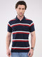 Men Navy Blue Stripe Collar Half Sleeve T-Shirt