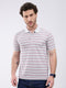 Men Grey Stripe Collar Half Sleeve T-Shirt