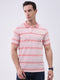 Men Peach Stripe Collar Half Sleeve T-Shirt