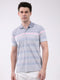 Men Blue Stripe Collar Half Sleeve T-Shirt