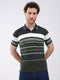 Men Olive Stripe Collar Half Sleeve T-Shirt
