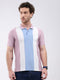 Men Pink Stripe Collar Half Sleeve T-Shirt