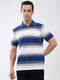 Men Navy Blue Stripe Collar Half Sleeve T-Shirt