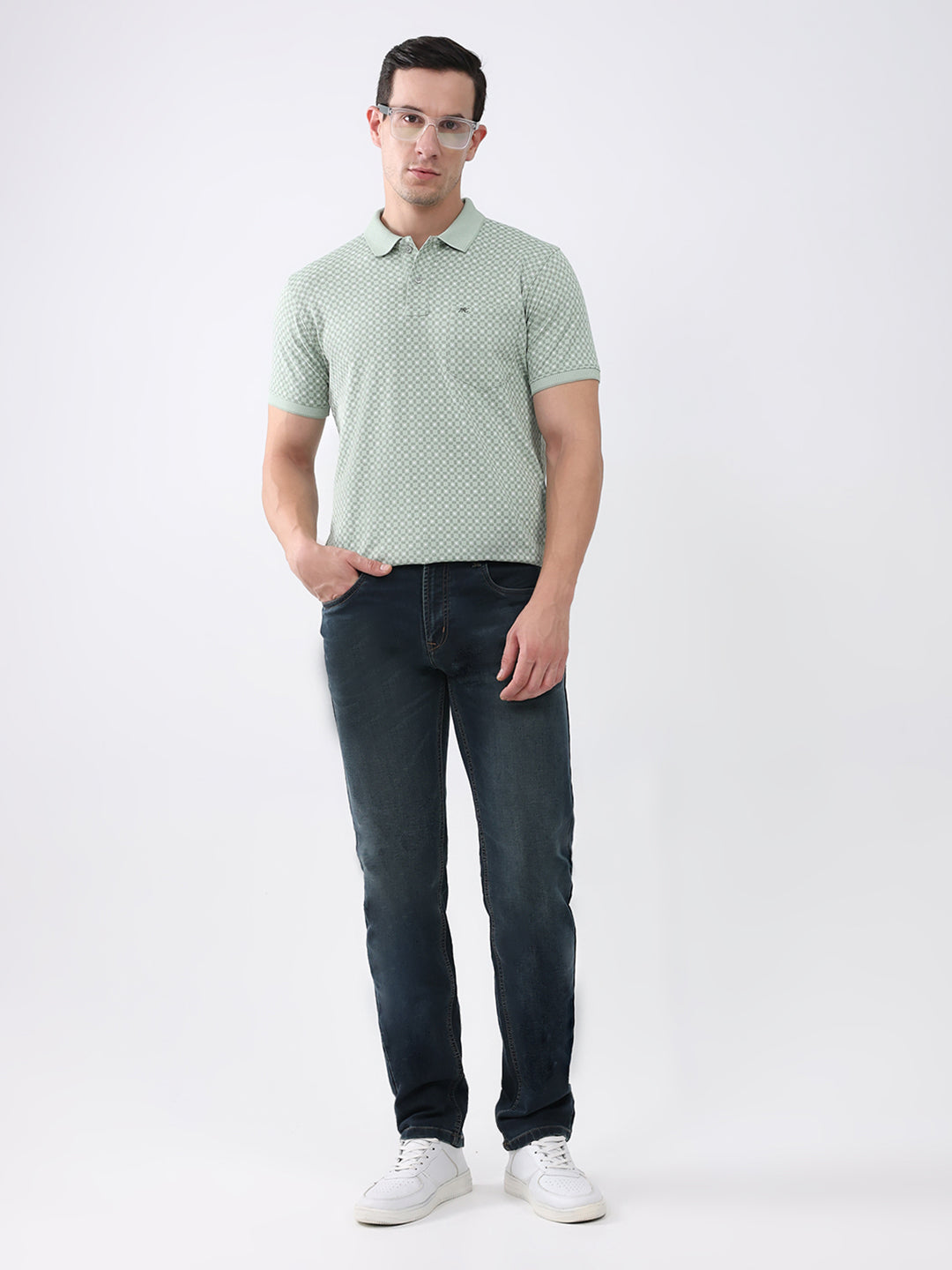 Men Green Printed Collar Half Sleeve T-Shirt