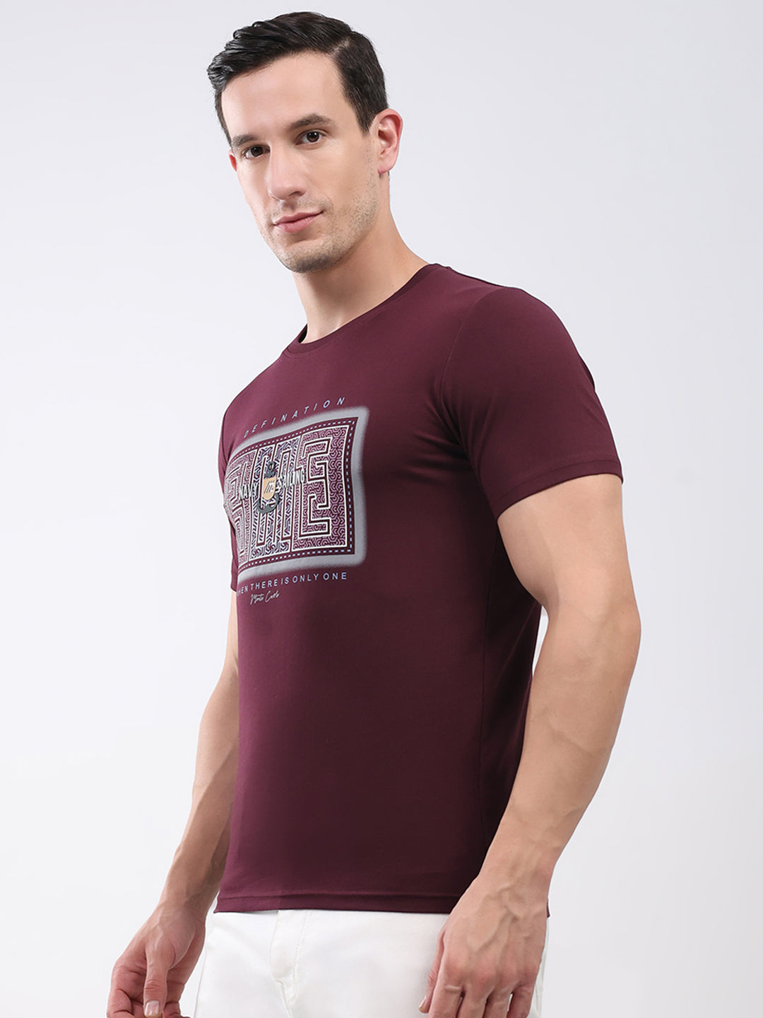 Men Maroon Printed Round Neck Half Sleeve T-Shirt
