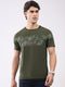 Men Olive Solid Round Neck Half Sleeve T-Shirt