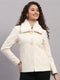 Women Beige Embroidered Collar Full Sleeve Coat