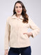 Women Beige Self Design Collar Full Sleeve Coat