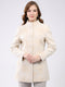 Women Beige Self Design Band Neck Full Sleeve Coat