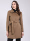 Women Camel Brown Solid Collar Full Sleeve Coat