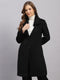 Women Black Solid Collar Full Sleeve Coat