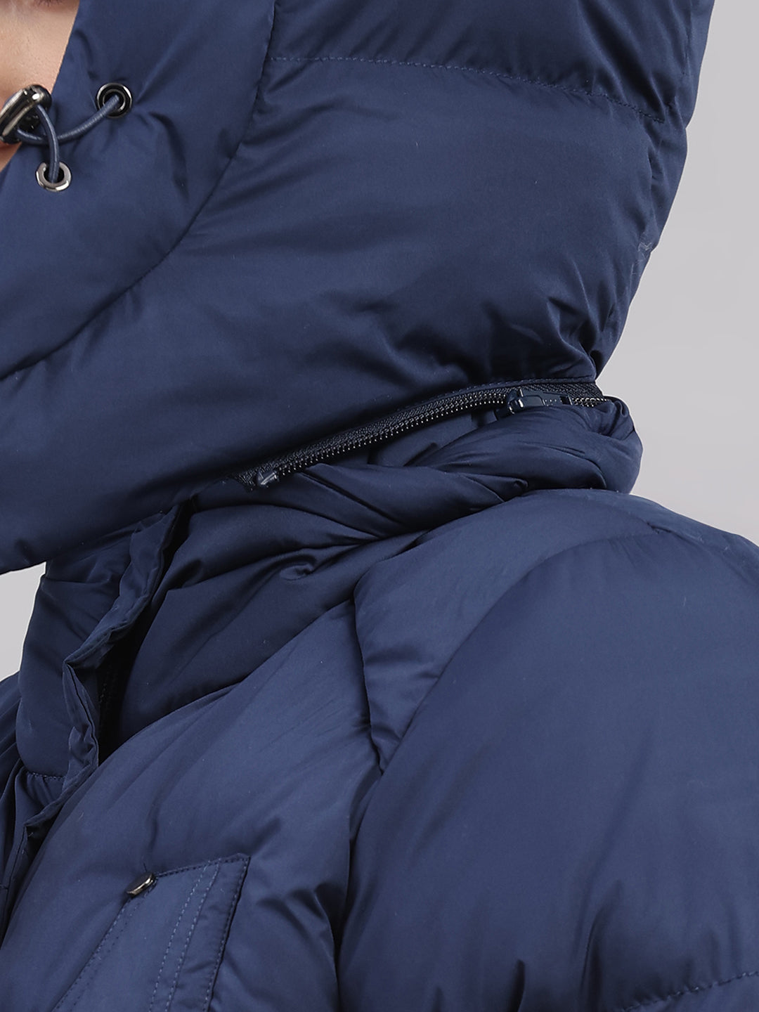 Women Blue Solid Hooded Full Sleeve Jacket