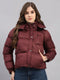 Women Burgundy Solid Hooded Full Sleeve Jacket