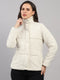 Women Cream Solid High Neck Full Sleeve Jacket