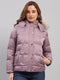 Women Mauve Self Design Hooded Full Sleeve Jacket