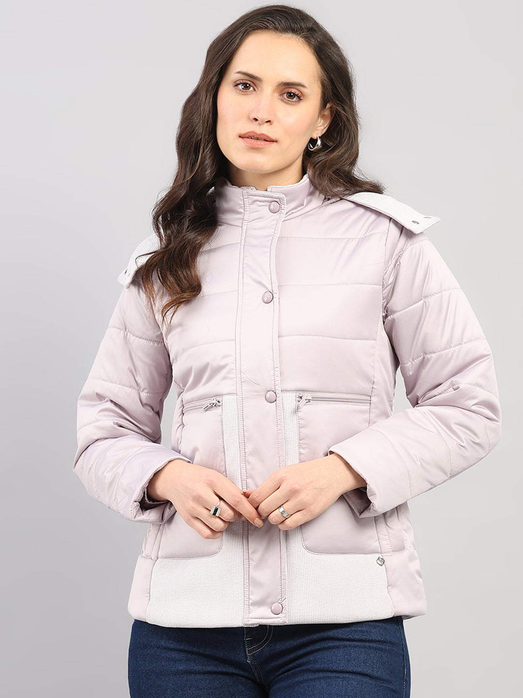 Women Purple Solid Hooded Full Sleeve Jacket