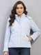 Women Blue Solid Hooded Full Sleeve Jacket