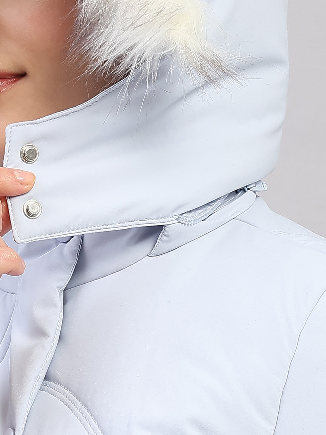 Women Blue Solid Hooded Full Sleeve Jacket