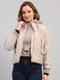 Women Beige Self Design Hooded Full Sleeve Jacket